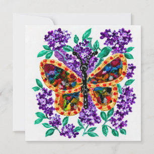 Colourful Butterfly and Purple Lilacs Invitation