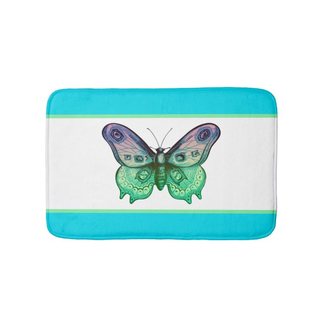 Colourful Butterfly and Stripes Bath Mat (Front)