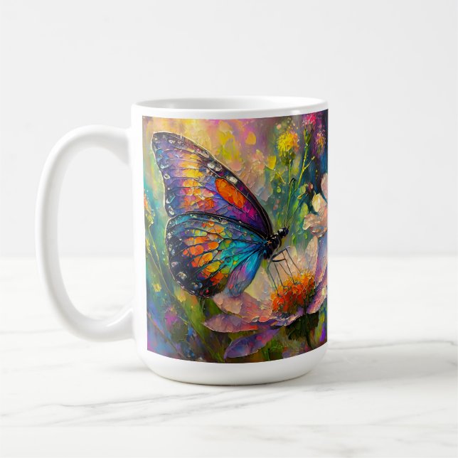 Colourful Butterfly and Wildflowers at Sunrise Coffee Mug (Left)