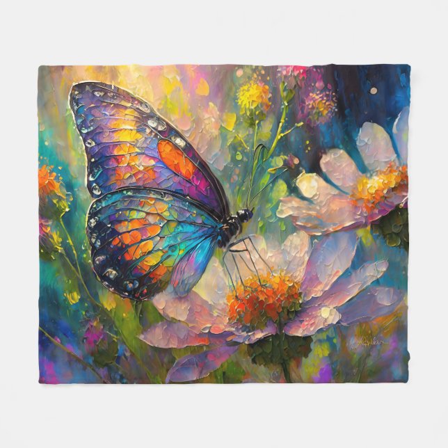 Colourful Butterfly and Wildflowers at Sunrise Fleece Blanket (Front (Horizontal))