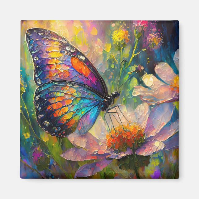 Colourful Butterfly and Wildflowers at Sunrise Magnet (Front)