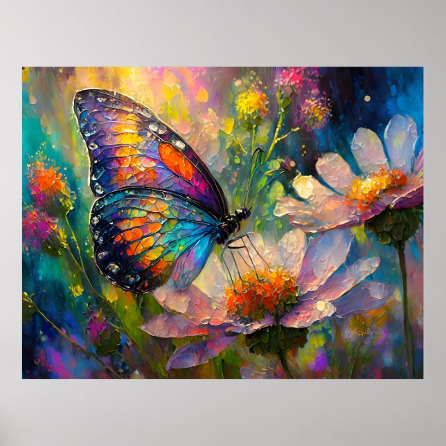 Colourful Butterfly and Wildflowers at Sunrise Poster (Front)