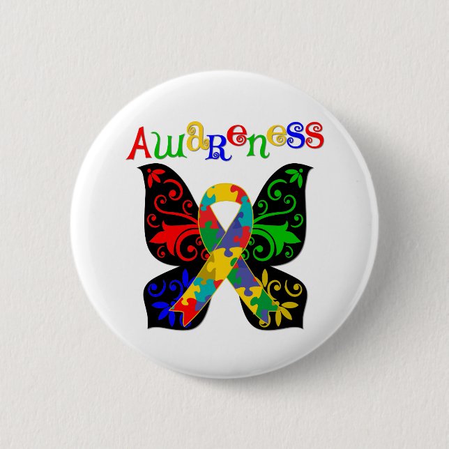 Colourful Butterfly Autism Awareness 6 Cm Round Badge (Front)