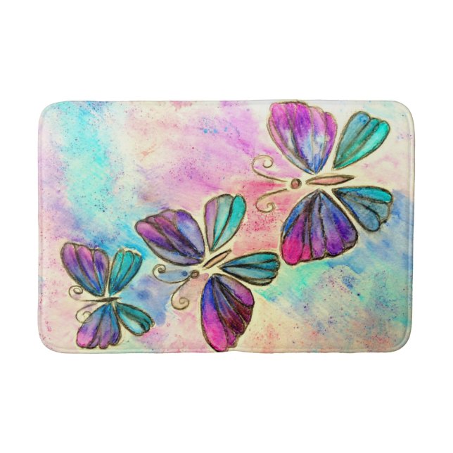 Colourful Butterfly Bath Mat (Front)