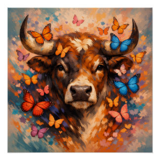 Colourful Butterfly Bull | Vibrant Wildlife Poster