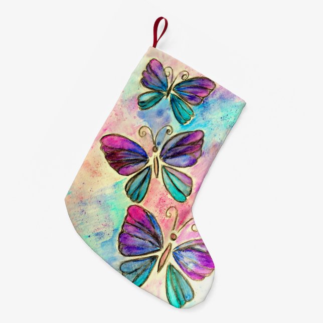Colourful Butterfly Christmas Stocking (Front (Hanging))