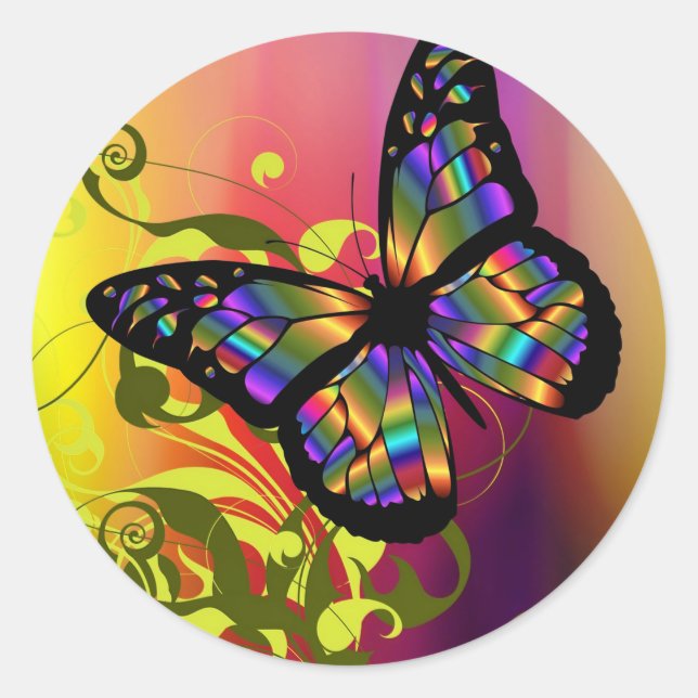 Colourful Butterfly Classic Round Sticker (Front)