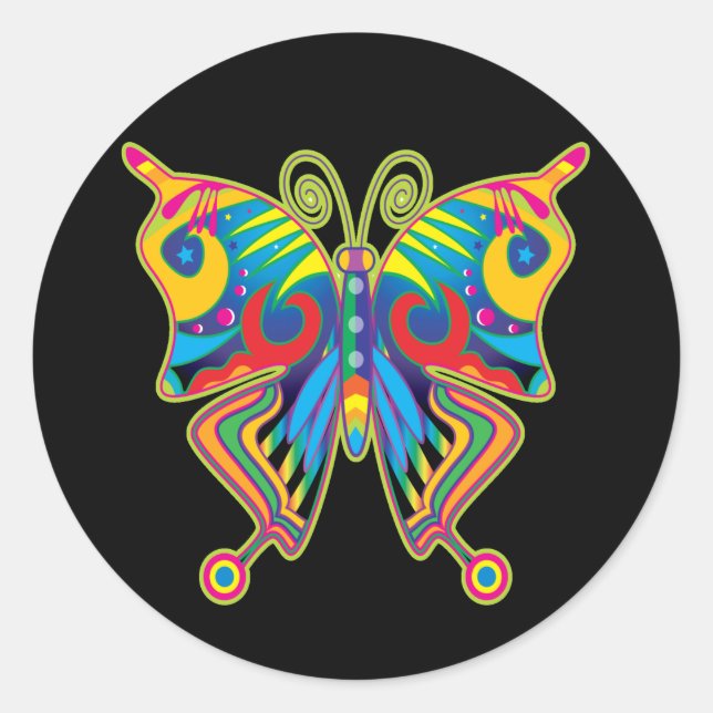 Colourful butterfly classic round sticker (Front)