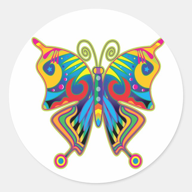 Colourful butterfly classic round sticker (Front)