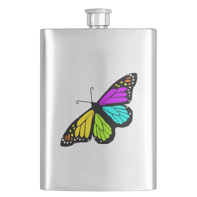 Colourful butterfly clipart hip flask (Front)