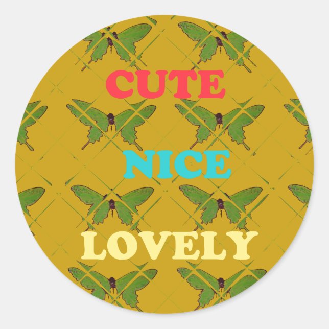 Colourful Butterfly Décor: Cute, Nice, and Lovely. Classic Round Sticker (Front)