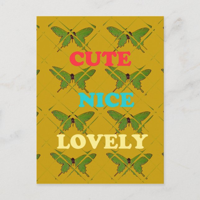 Colourful Butterfly Décor: Cute, Nice, and Lovely. Postcard (Front)