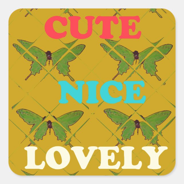 Colourful Butterfly Décor: Cute, Nice, and Lovely. Square Sticker (Front)