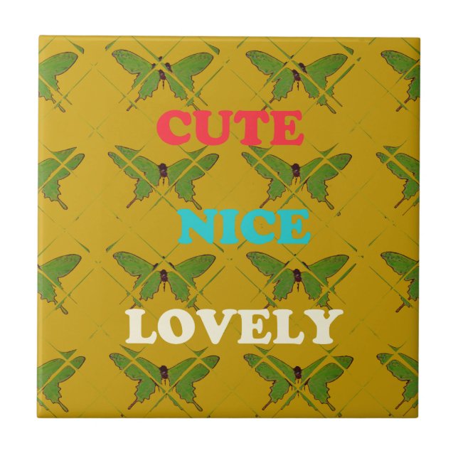 Colourful Butterfly Décor: Cute, Nice, and Lovely. Tile (Front)