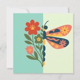 Colourful butterfly decoration with floral element invitation