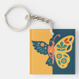 Colourful butterfly decoration with floral element key ring