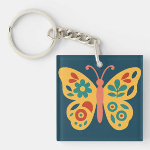 Colourful butterfly decoration with floral element key ring