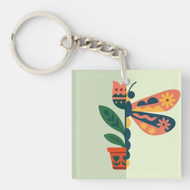 Colourful butterfly decoration with floral element key ring (Front)