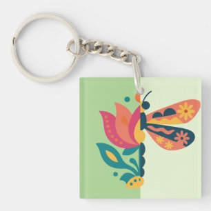 Colourful butterfly decoration with floral element key ring