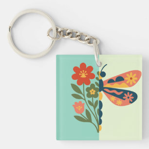Colourful butterfly decoration with floral element key ring