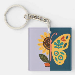 Colourful butterfly decoration with floral element key ring