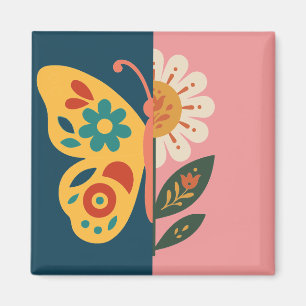 Colourful butterfly decoration with floral element magnet