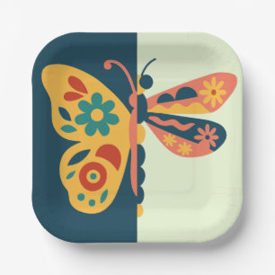 Colourful butterfly decoration with floral element paper plate