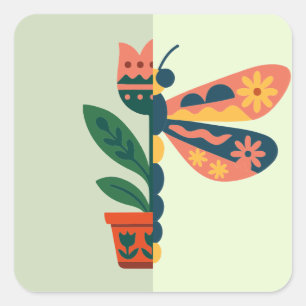 Colourful butterfly decoration with floral element square sticker