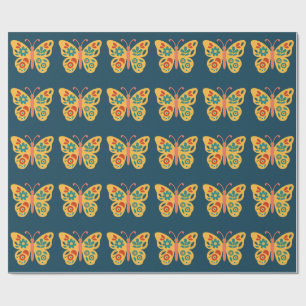 Colourful butterfly decoration with floral element wrapping paper