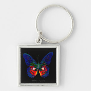 Colourful Butterfly design against black backdrop Key Ring