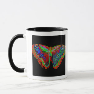 Colourful Butterfly design against black backdrop Mug