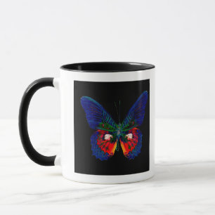 Colourful Butterfly design against black backdrop Mug