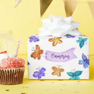 Colourful Butterfly Doodle Art Cute Personalised Wrapping Paper