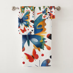 Colourful Butterfly drawing Bath Towel Set