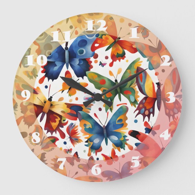 Colourful Butterfly drawing  Large Clock (Front)