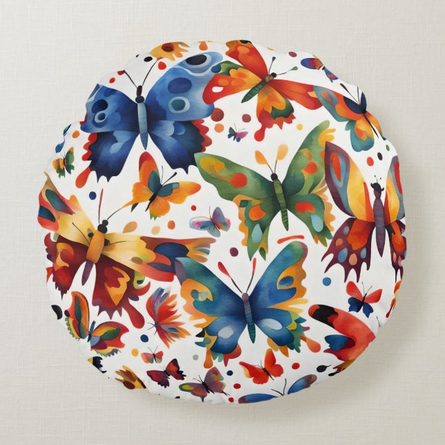 Colourful Butterfly drawing  Round Cushion (Front)