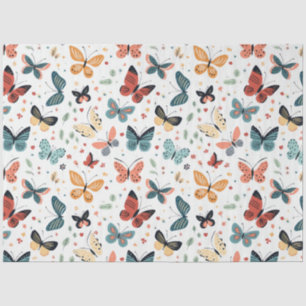 Colourful Butterfly, Flowers and Leaves Pattern Tissue Paper