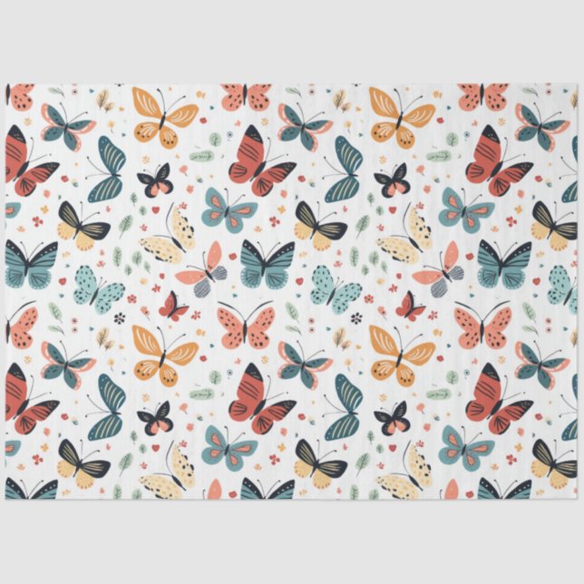 Colourful Butterfly, Flowers and Leaves Pattern Tissue Paper (Front)