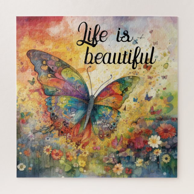 Colourful Butterfly Flowers Inspirational Quote Jigsaw Puzzle (Vertical)