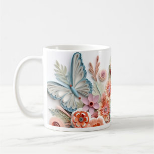Colourful Butterfly Flowers Sublimination Wrap Coffee Mug