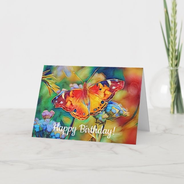 Colourful Butterfly Garden Art Birthday Card (Front)