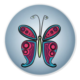 Colourful Butterfly Illustration Ceramic Knob
