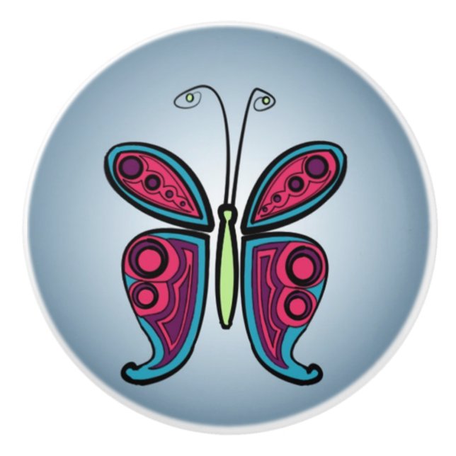 Colourful Butterfly Illustration Ceramic Knob (Front)
