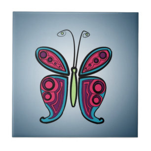 Colourful Butterfly Illustration Ceramic Tile