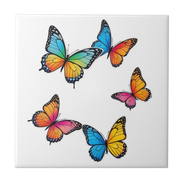 Colourful Butterfly Illustration Ceramic Tile (Front)