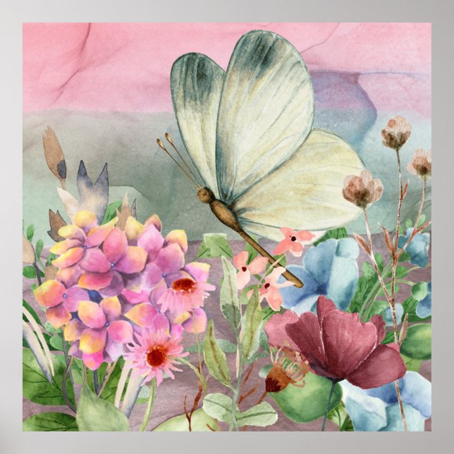 Colourful Butterfly Kisses Among Wildflowers Poster (Front)