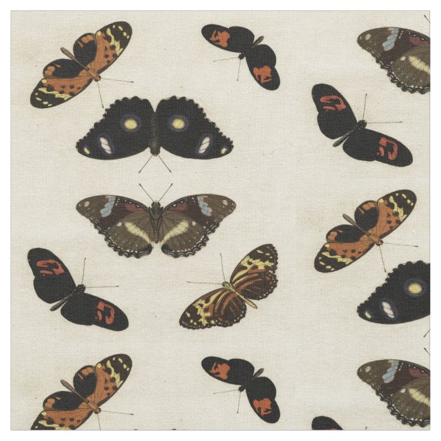 Colourful Butterfly Medley on Cream Background Fabric (Close Up)