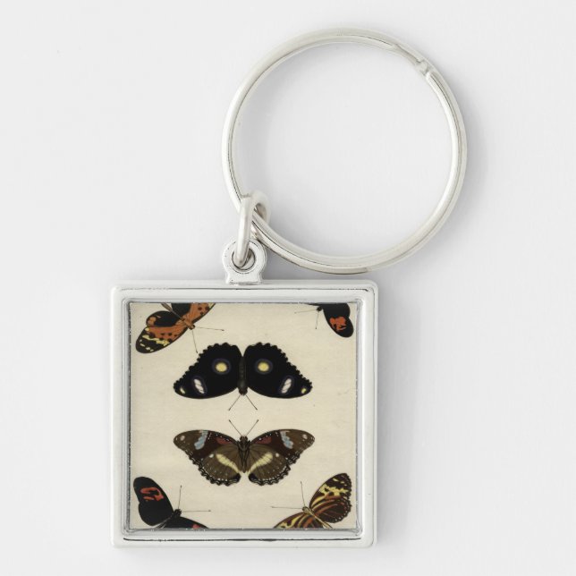 Colourful Butterfly Medley on Cream Background Key Ring (Front)