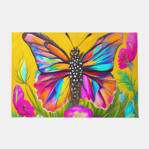 Colourful butterfly on a yellow background doormat