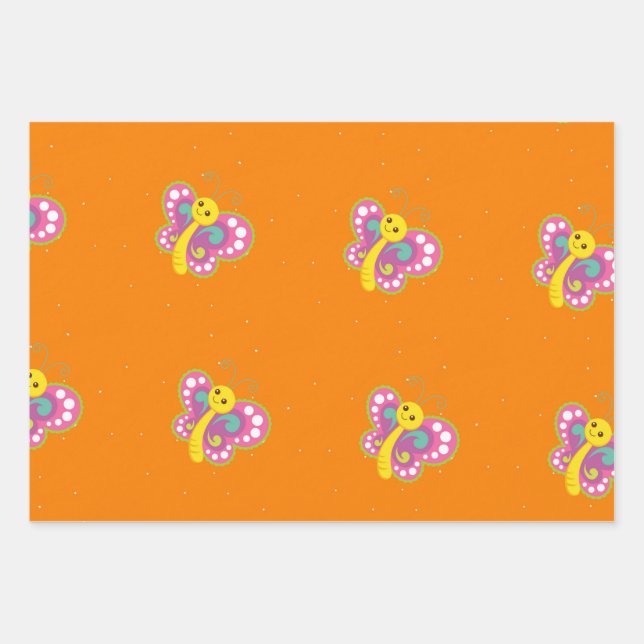 Colourful butterfly on orange wrapping paper sheet (Front)